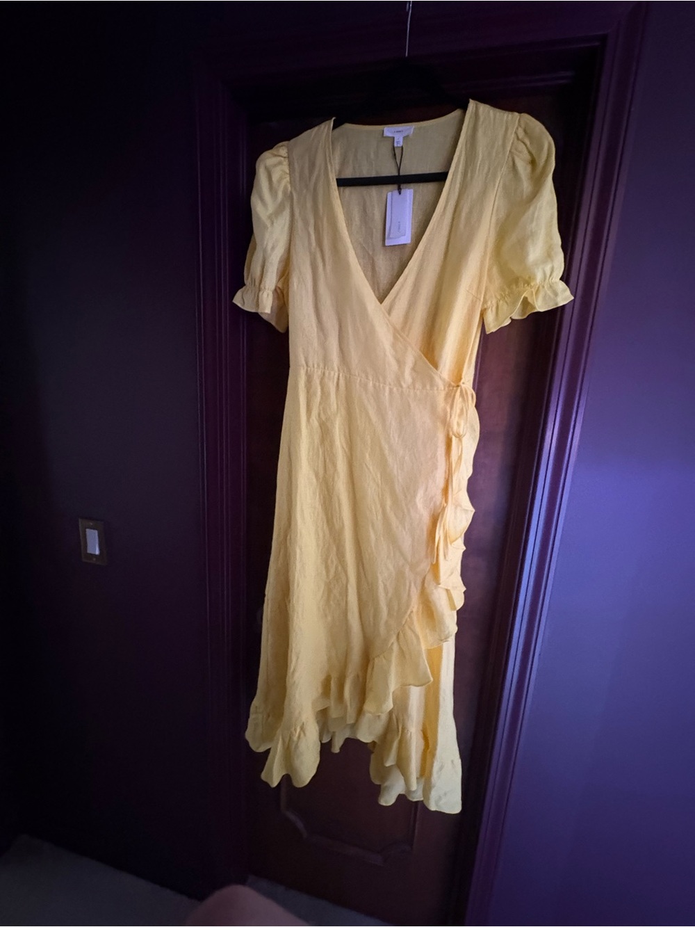 Sunny Yellow Ruffle Wrap Midi Dress